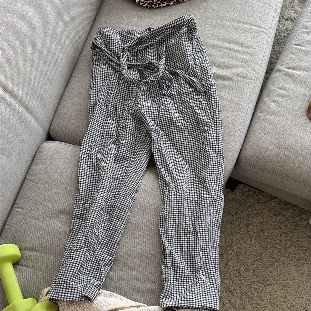 Free People Black and White Checkered Cropped Pants